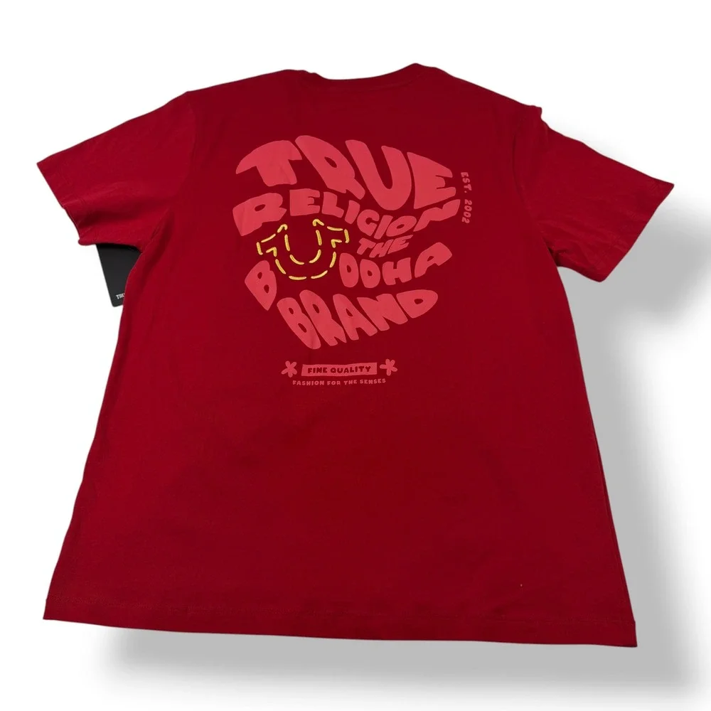 True Religion Mens Red Bubble Warp Emb Tee Buddha Brand Shirt XL‎ 700669 NWT